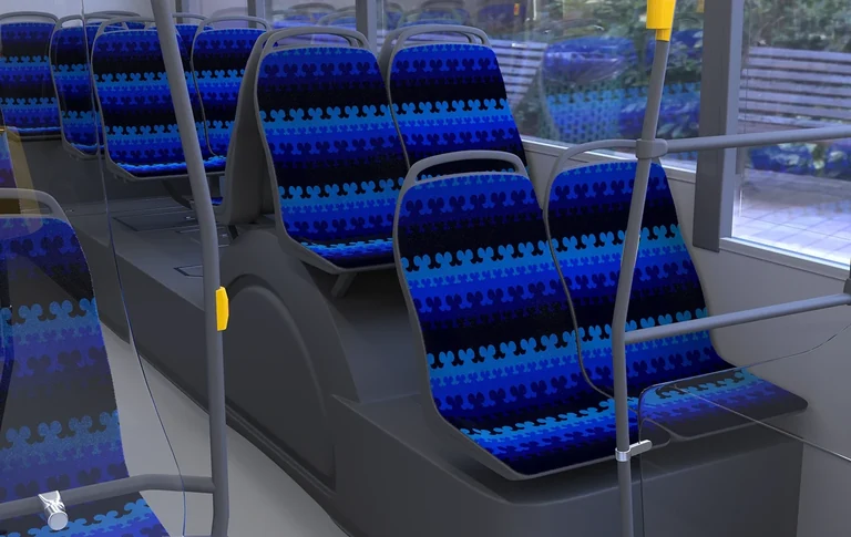 SIBECO — Sitzpolsterung · Blaue Farbvariante · Dekoratives Ornament