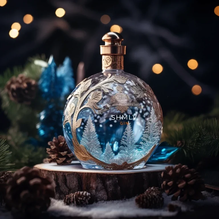 SHMLV / Gin — Runde Ginflasche mit botanischem Relief