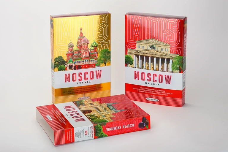 Candy Moscow — Pralinen-Geschenkverpackungen · Moskauer Wahrzeichen · Gesamtansicht