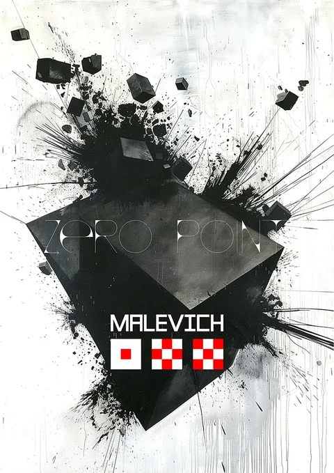 Malewitsch 145 — Plakat · Schwarze geometrische Fragmente auf Weiß