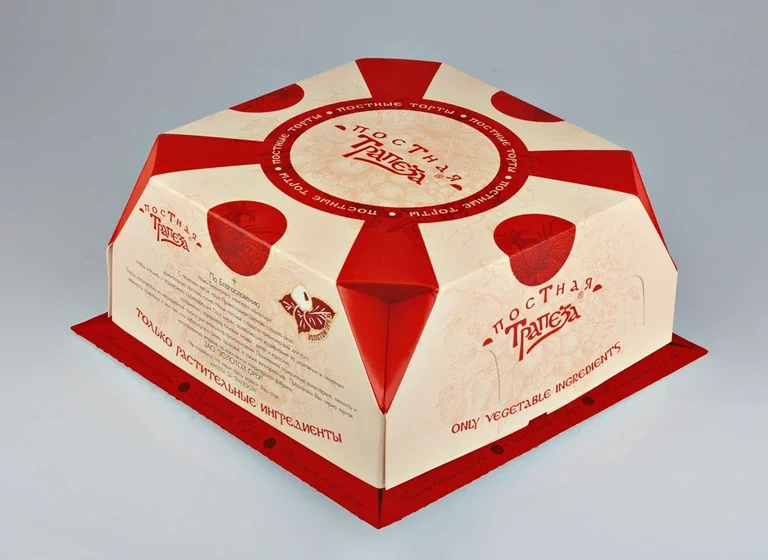 Golden Nut — Tortenverpackung · Rot-cremefarbene Komposition