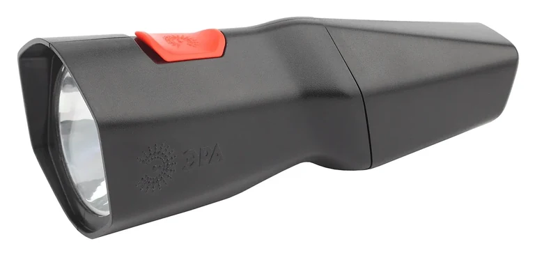 ERA / Taschenlampen — Taschenlampe · Roter Schalter an schwarzem Gehäuse · Nahaufnahme