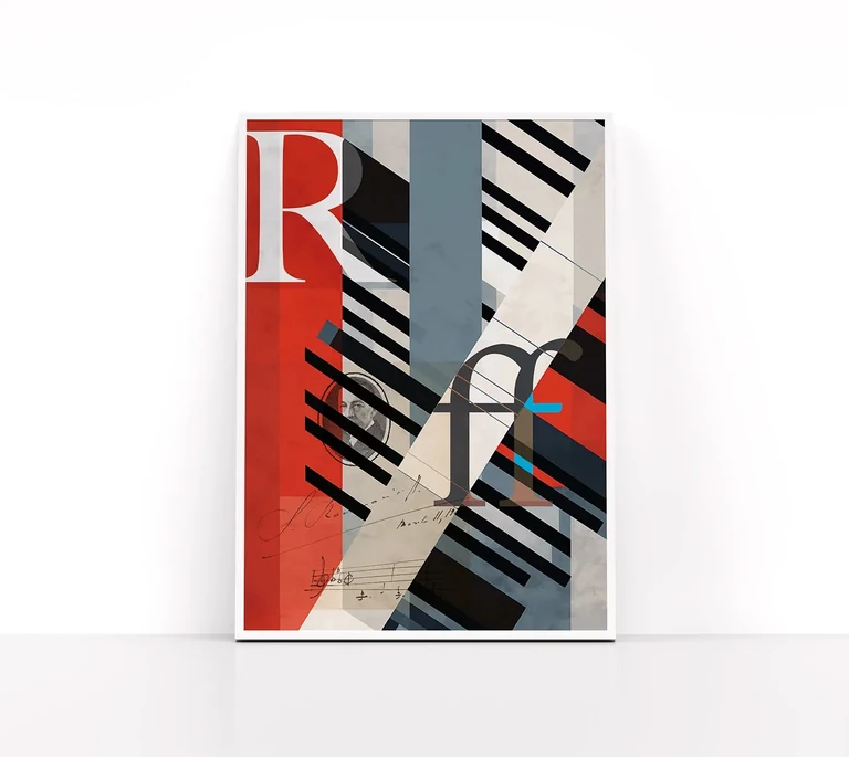 Rachmaninow 150 — Plakat · Typografie und Klaviertasten · Rote Farbvariante
