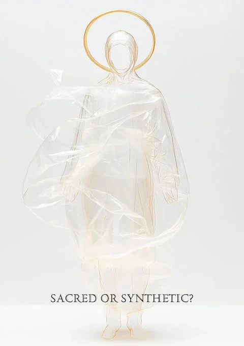 What a Plastic World! — Plakat · Durchscheinende Figur mit goldenem Heiligenschein