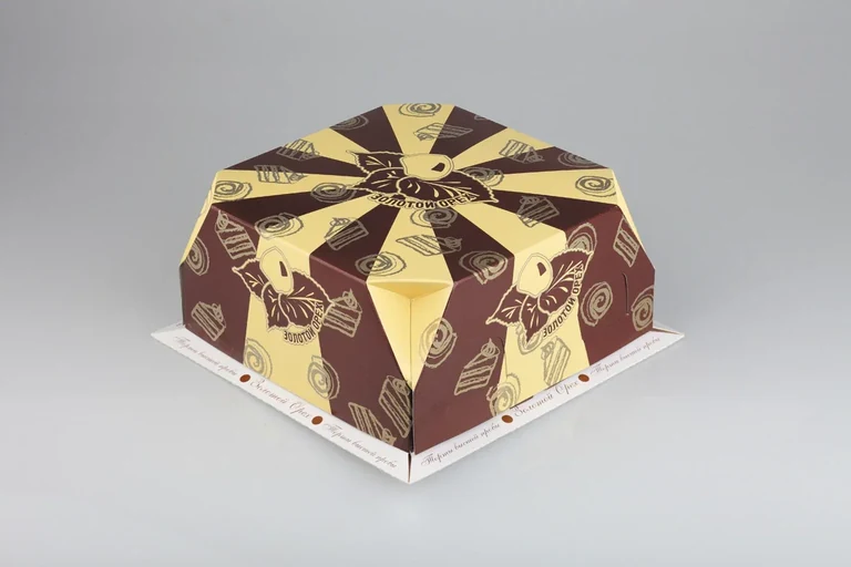 Golden Nut — Tortenverpackung · Braun-cremefarbene Komposition