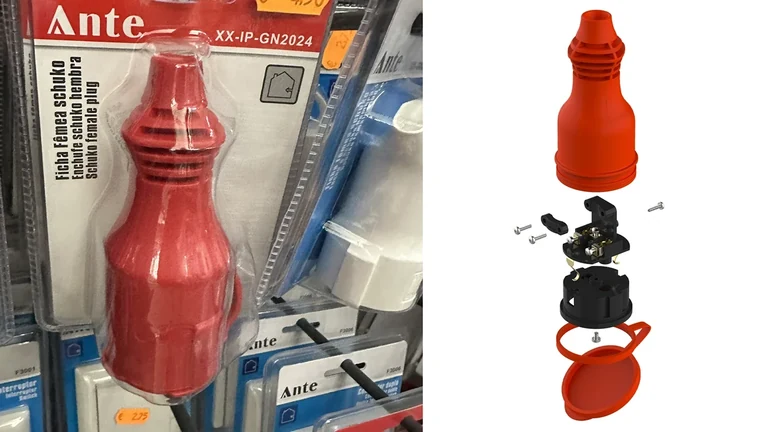 ERA Elektro-Zubehör — Elektrischer Steckverbinder · Konstruktion und einzelne Bauteile · Vorderansicht