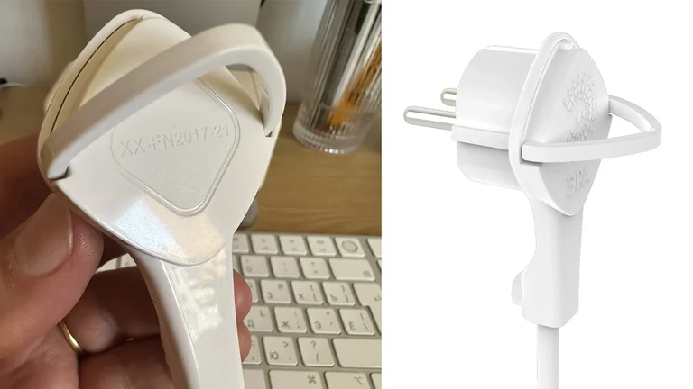 ERA Elektro-Zubehör — Flacher Netzstecker mit Zugring · Physischer Prototyp und Visualisierung