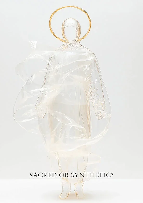 What a Plastic World! — Plakat · Durchscheinende Figur mit goldenem Heiligenschein